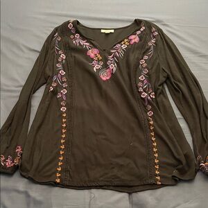 Style & Co Embroidered Floral Black Blouse - Never Worn